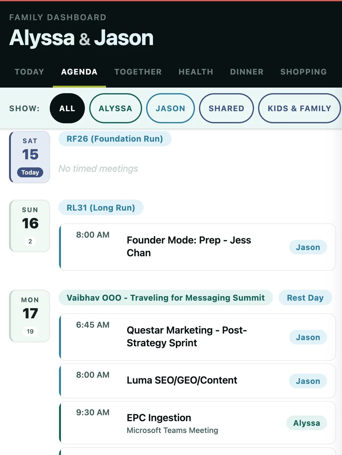 family dashboard